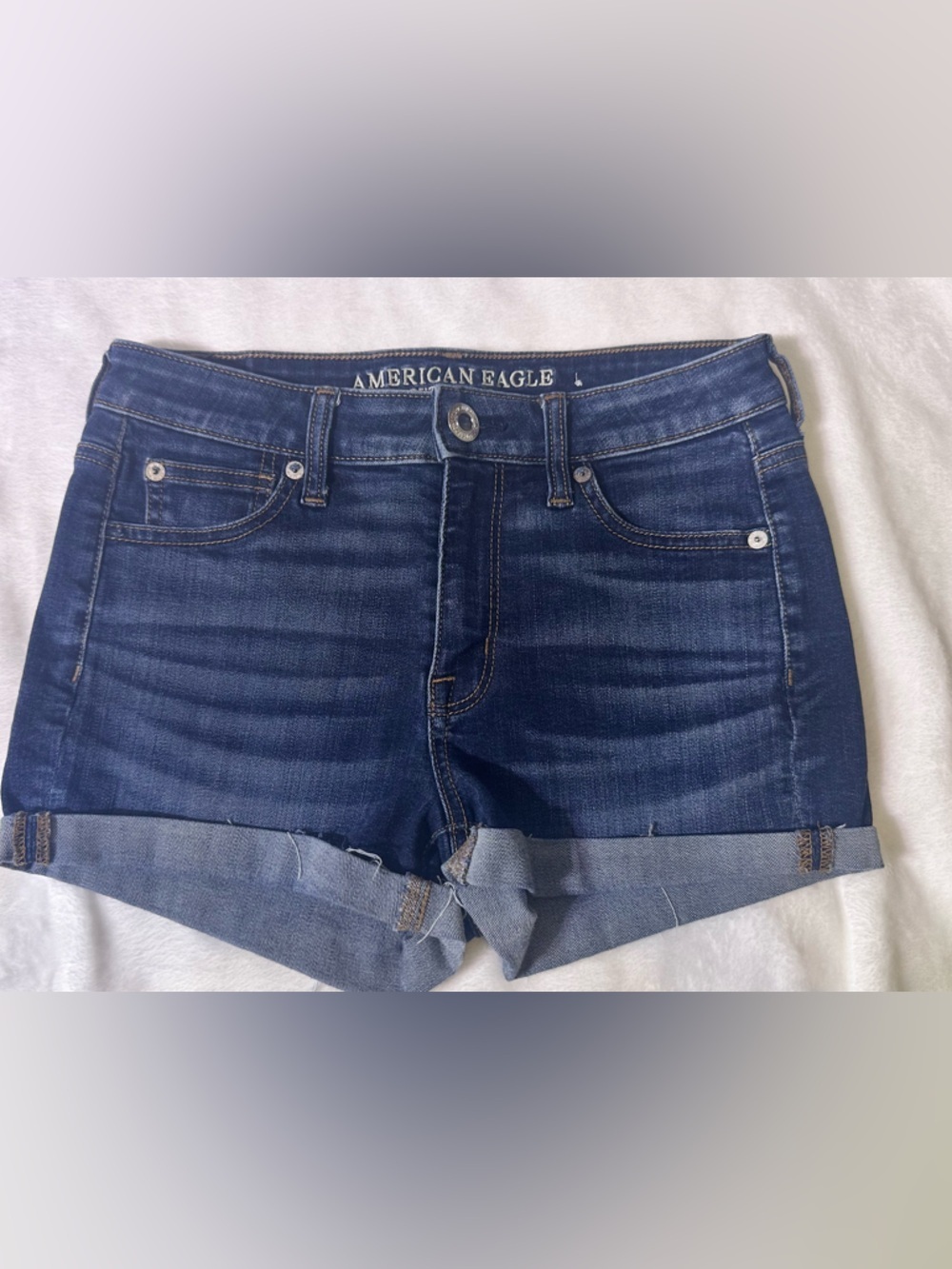 American Eagle Outfitters Dark Indigo Rolled Hem Denim Shorts